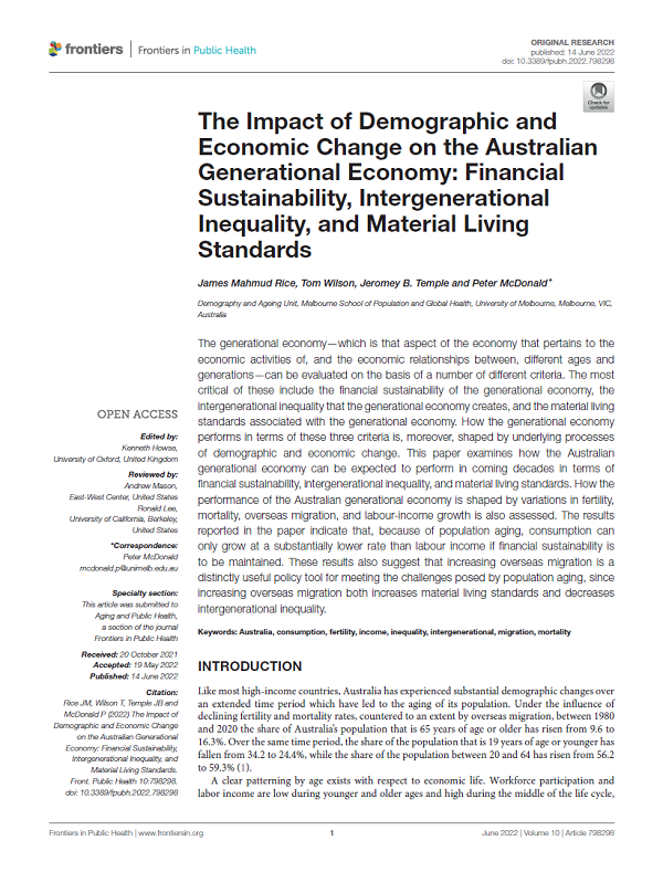 [The Impact Of Demographic And Economic Change On The Australian Generational Economy]